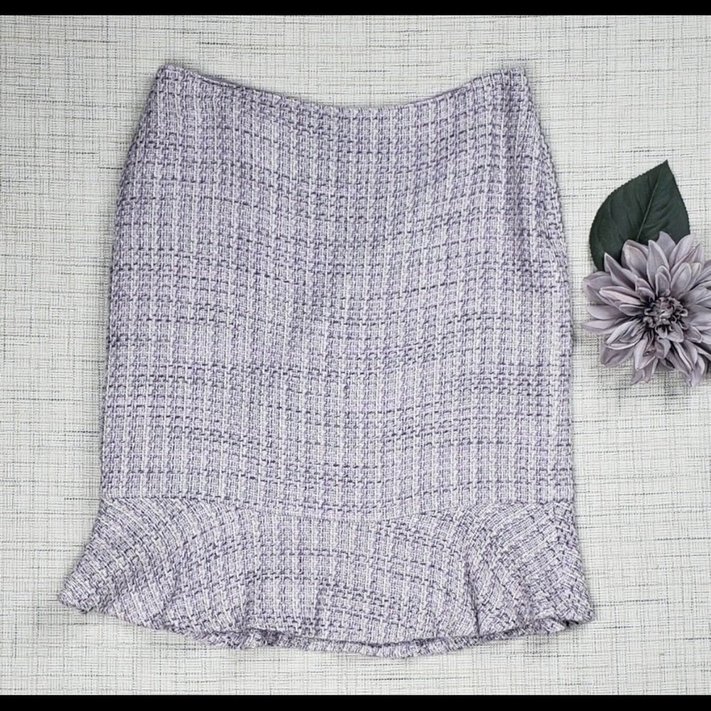 Ann Taylor Tweed Ruffle Hem Purple Skirt 8